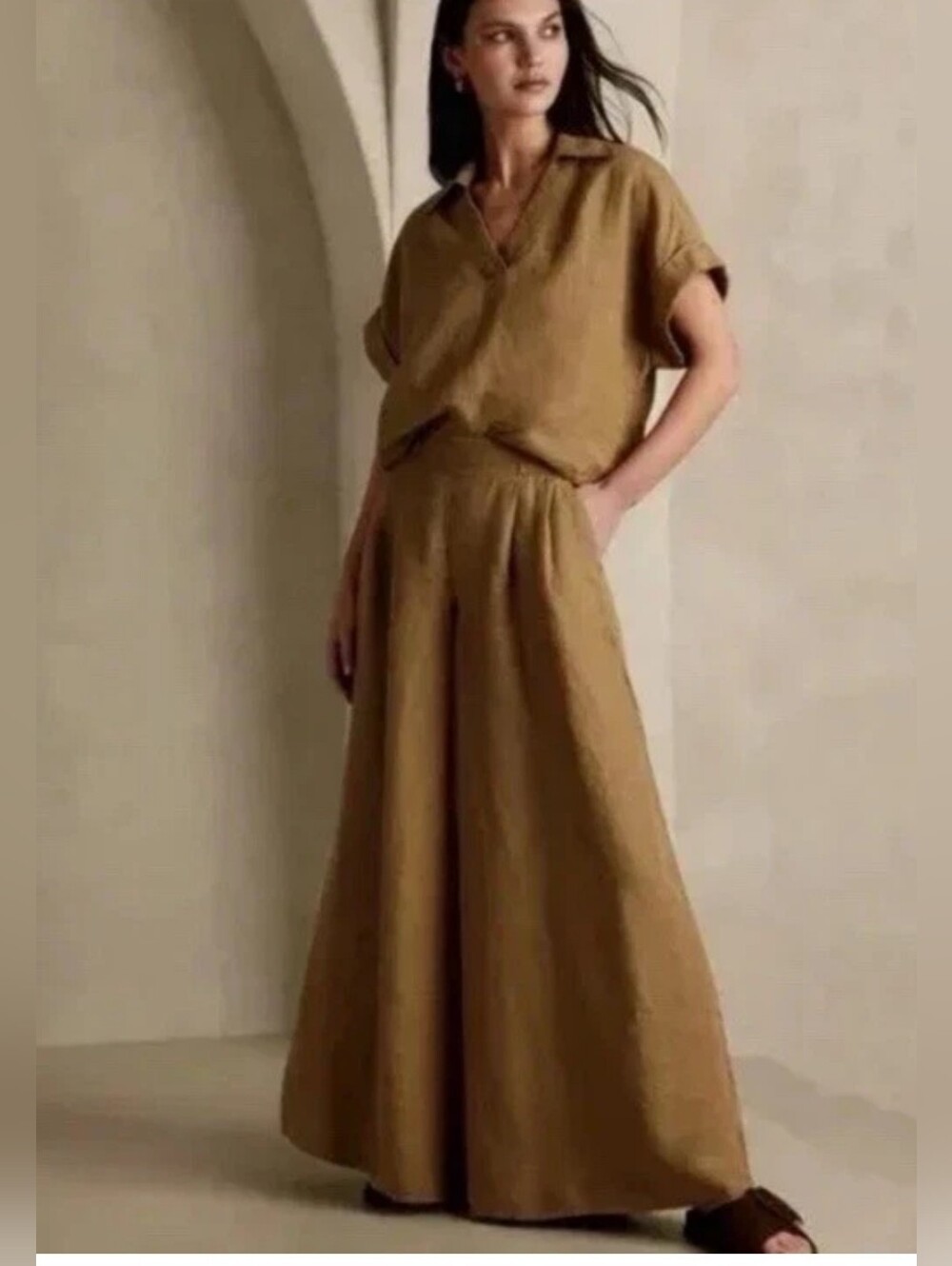 Banana Republic Minna Ultra Wide-Leg Linen-Buffalo Brown Sz 8P